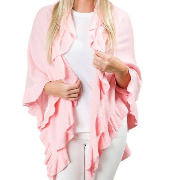 Top It Off | Accessories | Ava Ruffle Cotton Knit Wrap Shawl Ruana ...